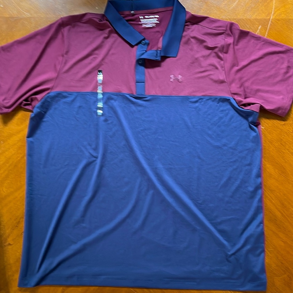 Under Armour color block performance polo maroon, and blue 4 XL